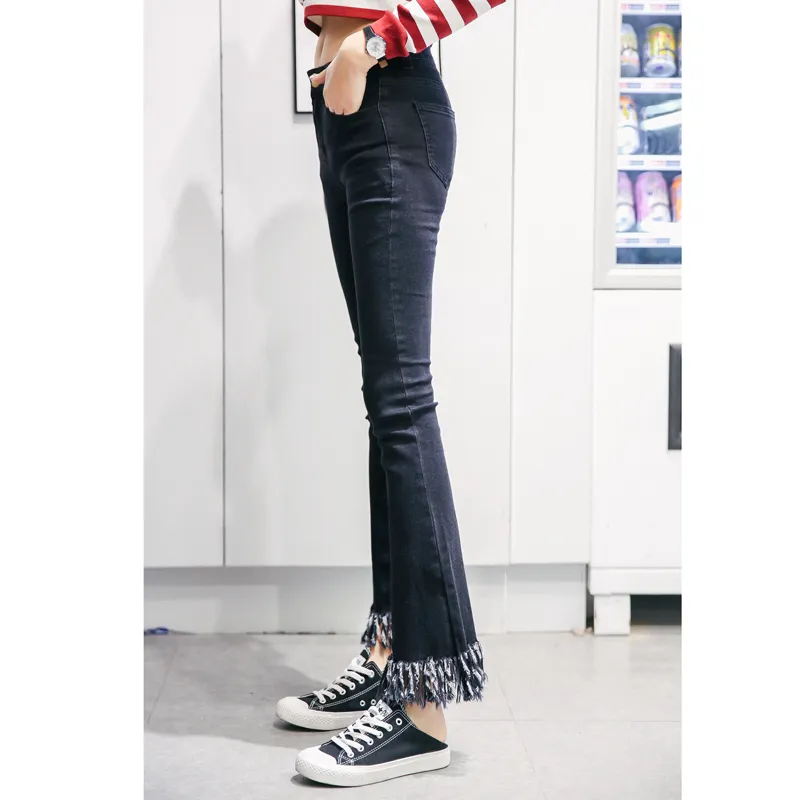 Allingrosso Sokotoo Jeans Da Donna Con Frange Crop Svasate Alla Caviglia Con Nappe Pantaloni Slim In Denim Stretch Skinny Alla Moda Nero Blu Nono Capri Da 30 58 DHgate