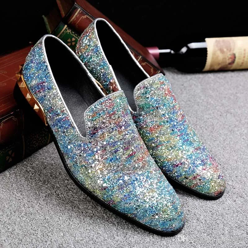 2017 Men Glitter Shoes New Mens Fashion Casual Flats Men's Designer Dress Shoes Loafers Men Shoes! EU38-46