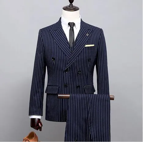 Trend of men's suit jacket and trousers new fashion design classic stripes shopping will choose graduation party wedding wedding