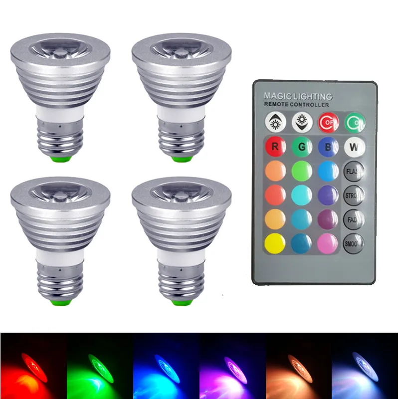 3W 5W E27 GU10 MR16 E14 RGB LED-lampa Lampada 16 Färger Dimbar LED-lampa Ljus Spotlight 12V + 24KTY REMOTE CONTROLLER CANDELIER