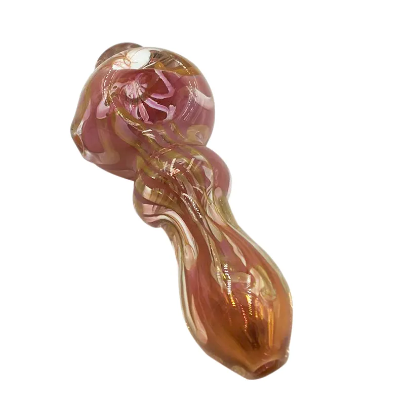 4.7 inche colored stripe fumed spoon pipe with glass marbles & Ring body tobacco glass pipe for smoking use glass hand pipe