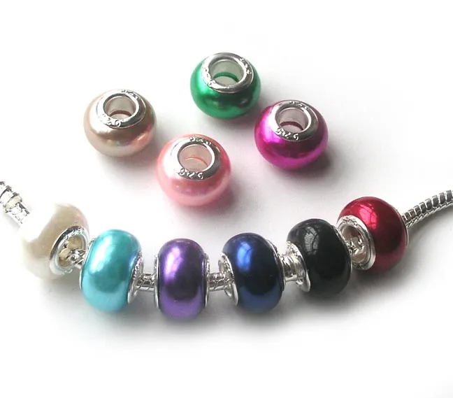 Nova marca Mix cores ABS pérola faux 925 stering core grande buraco solto beads fit europeu pandora jóias Diy pulseira encantos