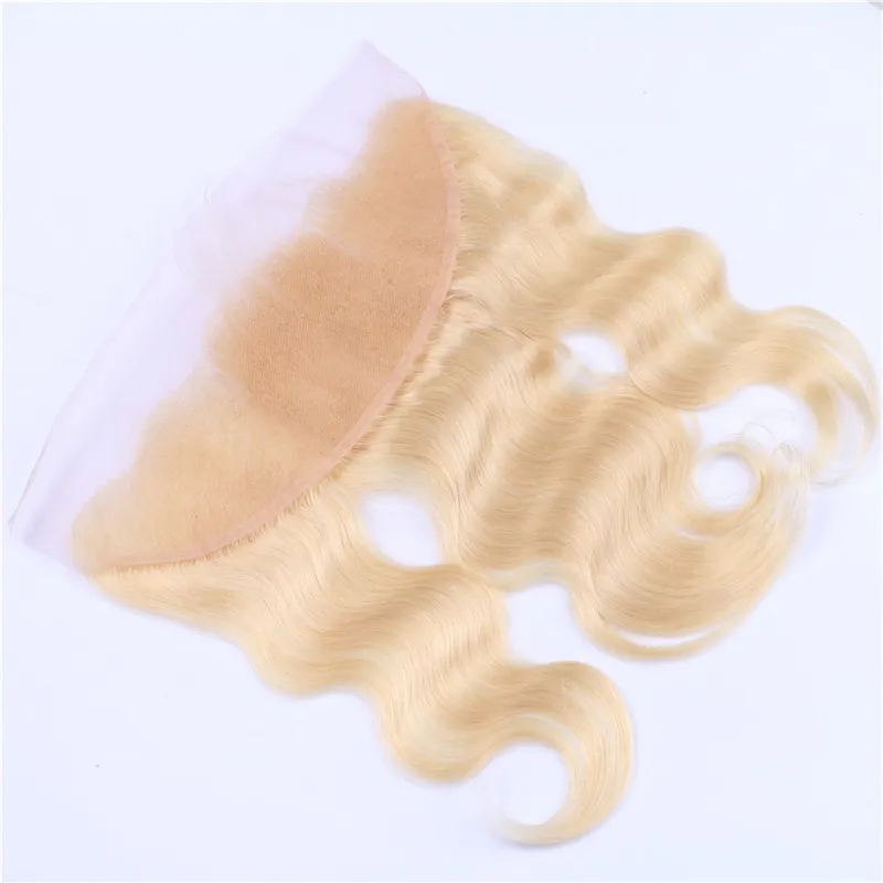 #613 Blonde 13x4 Spitzenfrontverschluss mit Babyhaar Körperwelle Bleichblond Brasilianisches reines Menschenhaar Volle Spitze Frontal 8-24