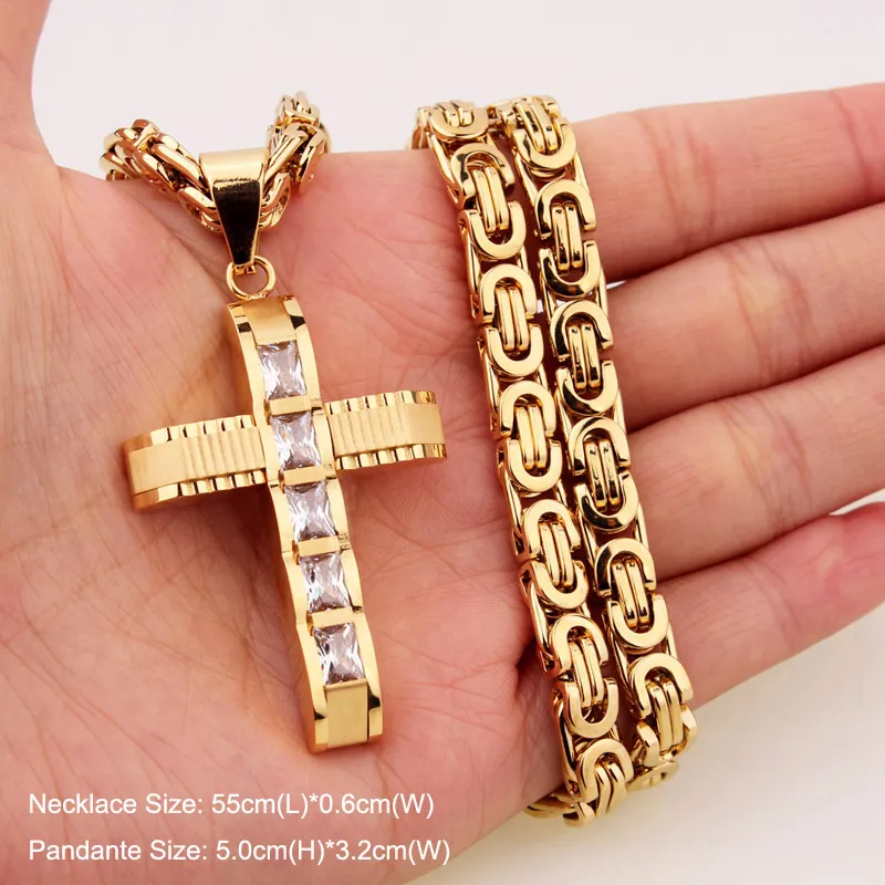 316L Stainless Steel Fashion Jewlery Byzantine Box Link Chain Necklace Cross Pendants For Men Women Hip Hop Accessories