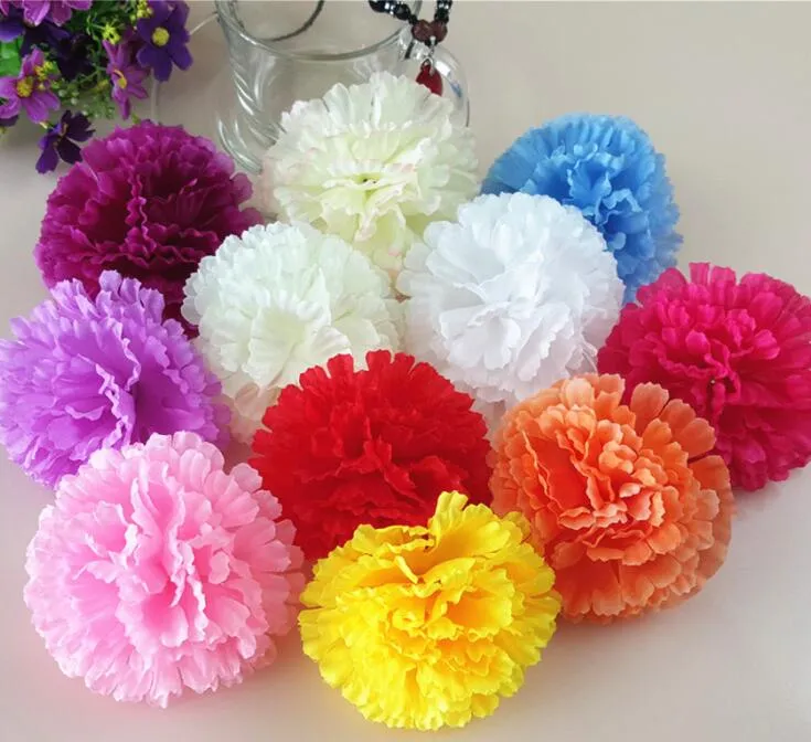 9cm 500pcs 9 Färger tillgängliga Konstgjorda Silk Carnation Blomsterhuvud Mors dag DIY Smycken Resultat Headware G619