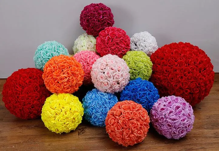 Flores artificiales Bola de rosa Boda de seda Pomander besando bolas Bola de flores para decoraciones del mercado de jardines caseros