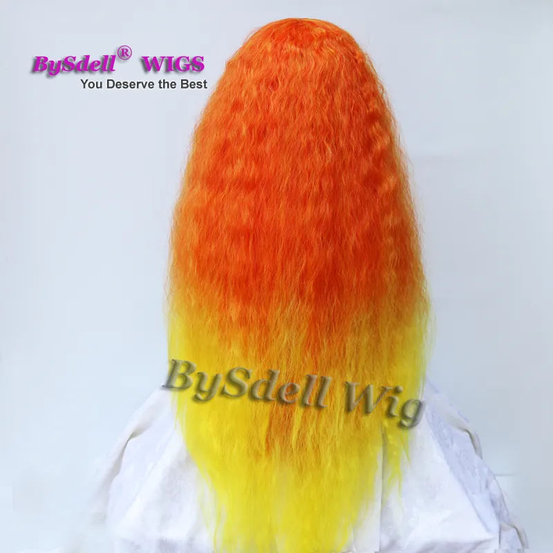 Long incressing graduation Cut ombre color hair wig frizzy kinky curly Orange ombre yellow hair Mermaid wigs for cosplay party fas7226908