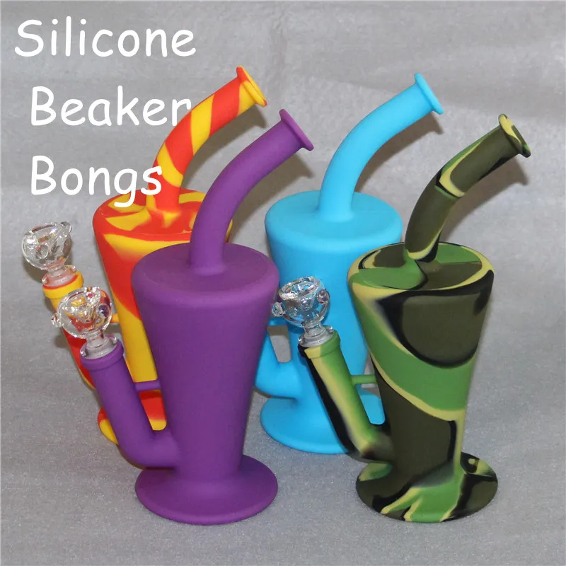 Silikon-Bongs mit Kamm-Perkolator und doppeltem Recycler, Silikon-Öl-Rig-Glas-Bong-Becher-Wasserpfeife