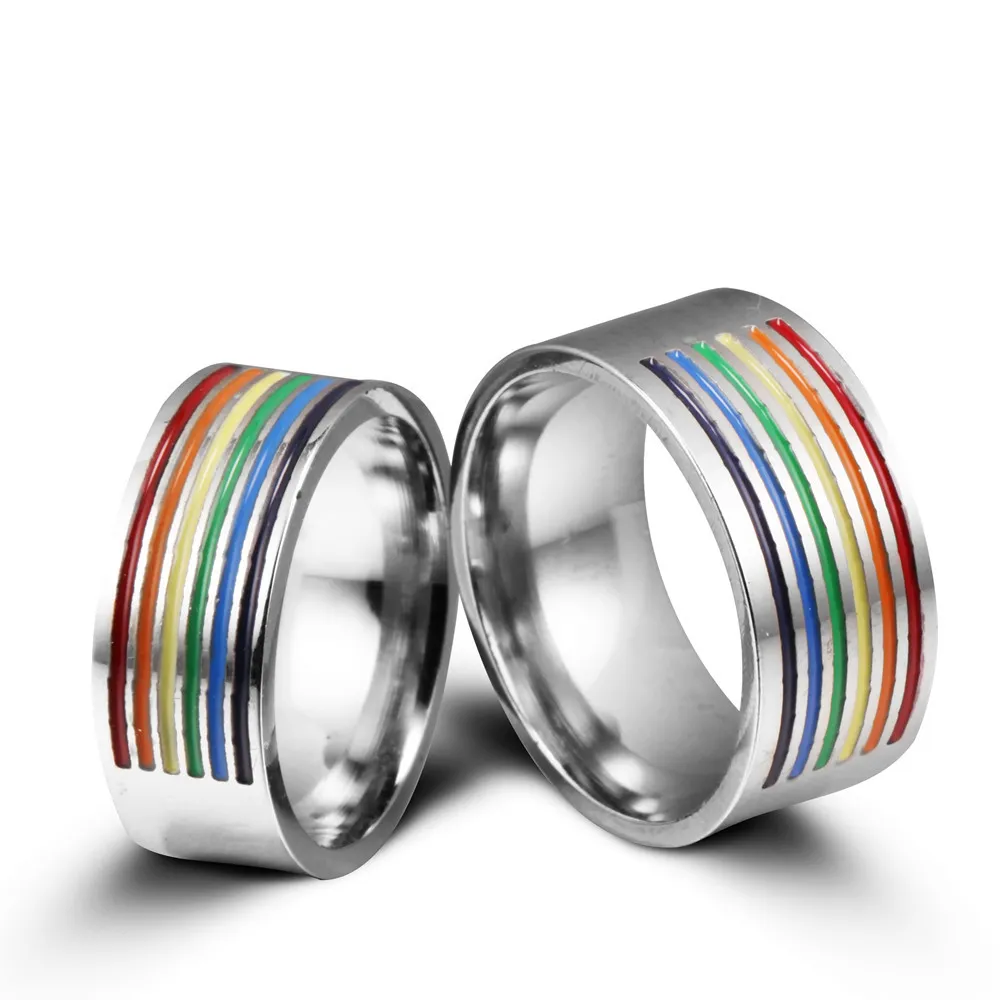 New Stainless steel Gay Rings rainbow color Homosexual pride High quality Titanium steel Ring For Men Women Fashion Jewelry in Bulk