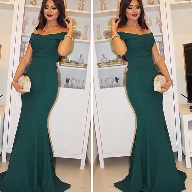 새로운 청록색 댄스 파티 드레스는 섹시한 오프 숄더 공식적인 이브닝 드레스 플리츠 인어 행사 파티 가운 아랍어 2019 Myriam Fares
