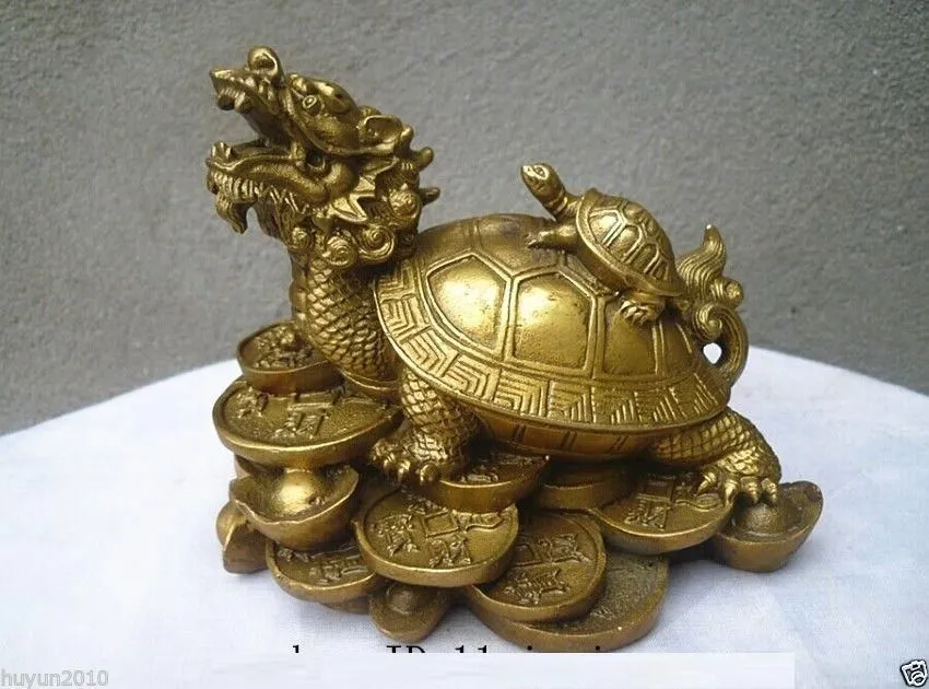 Lucky Chinese Handwork Bronze Fengshui Dragon Turtle Statue