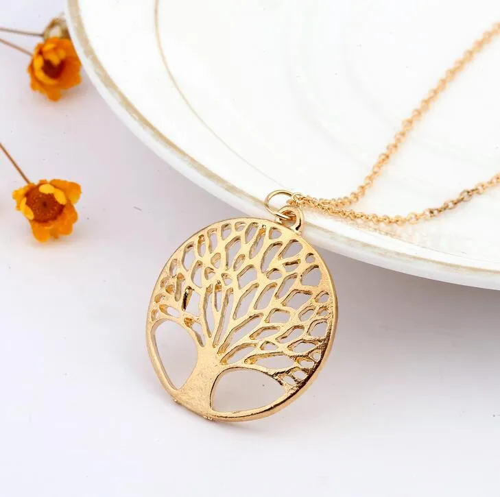 Best gift Round Holes Wishing Tree Pendant Life Tree Necklace WFN441 with chain a 