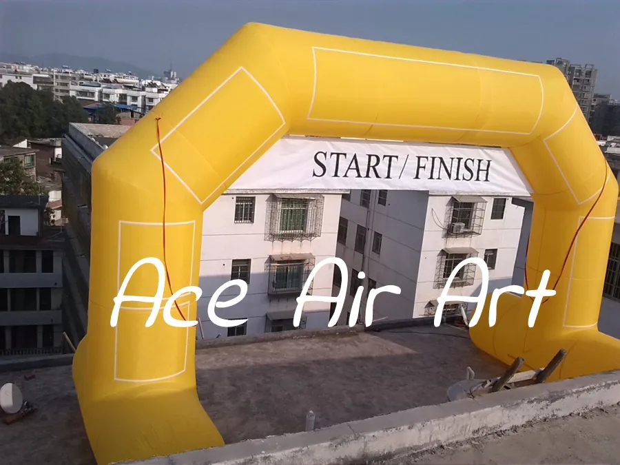 Good Quality Yellow Inflatable Arch Start Finish Line For Advertising With Removable Logo