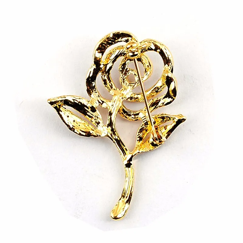 Ny ankomst Crystal Rose Brosch Gold Plated Elegant Brooches Pins Söta modesmycken Rhinestone Brosches2699