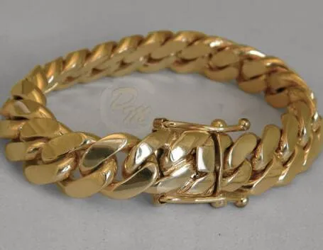 Сплошное 14 -километровое золото в Майами Мужское браслет бордюр.
