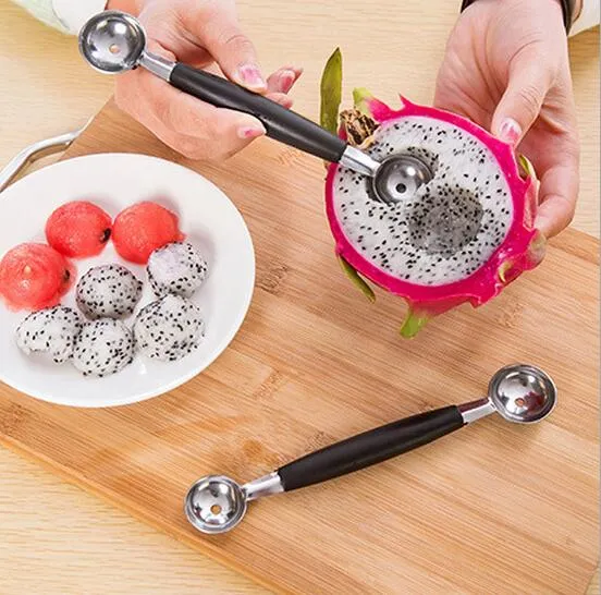 Nuovo acciaio inossidabile frutta palla paletta doppio-end melone baller gelato dessert sorbetto palette accessori da cucina utensili da cucina G417