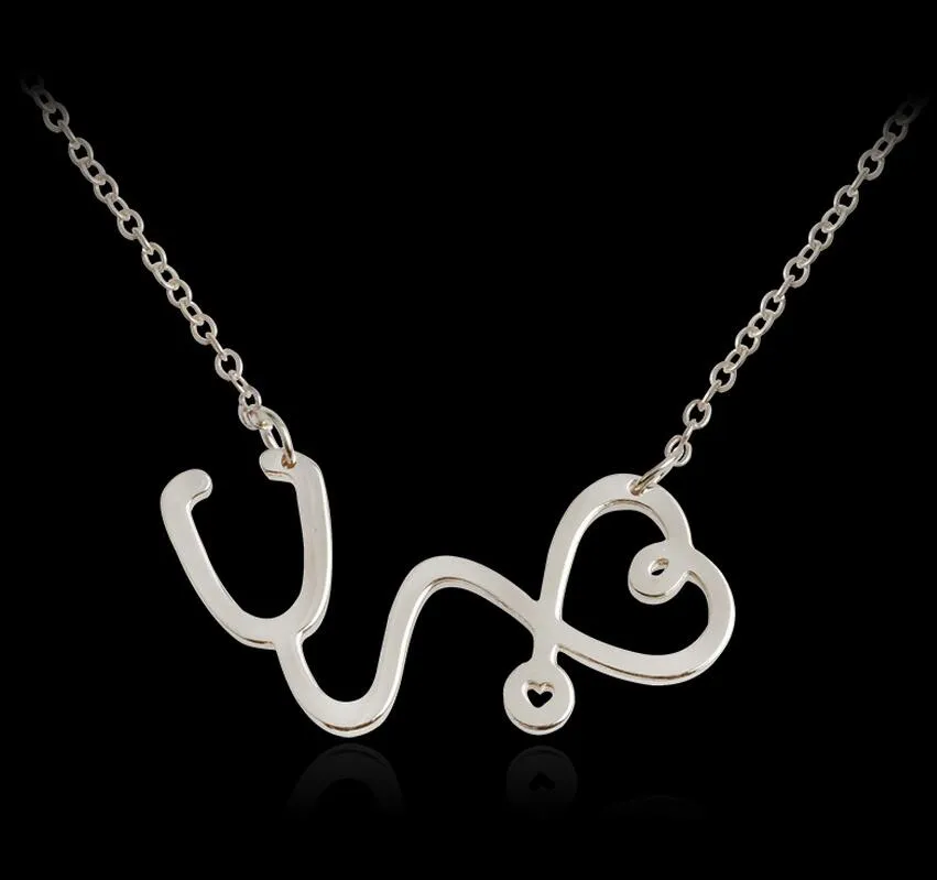 High quality New love stethoscope pendant personality men and women with good friends necklace WFN447 with chain a 