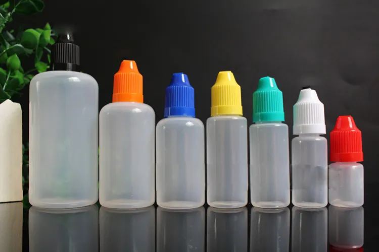 5ml 10ml 15ml 20ml 30ml 50ml 60ml 100ml 120ml Empty PE Plastic Dropper Bottles With Childproof Cap Thin Tip For E Liquid Bottles