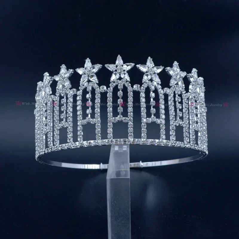 Pageant Crown Stars Miss Beauty Contest High Quanlity Rhinestone Tiaras Bridal Wedding Hårtillbehör Justerbart pannband MO230216M