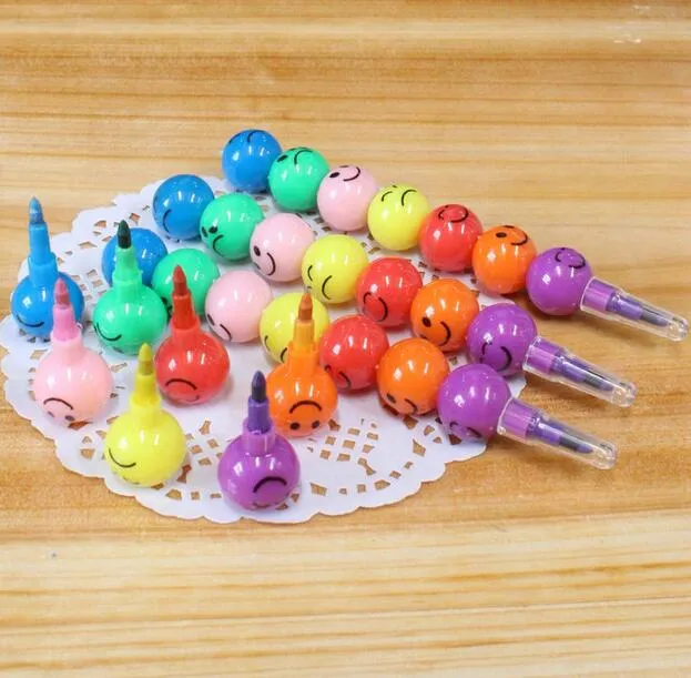 Ship 50pcs 7 Colors New Cute Colorful School Student Crayon Pencil Face Expression crayon pen Tomatoes on a Stick Crayon Chri181Q