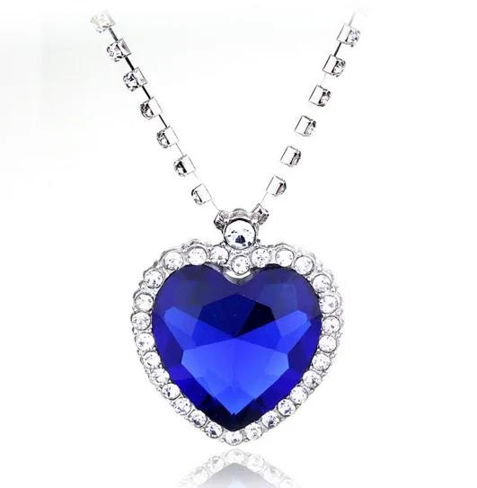 The Heart Of The Ocean Necklace Crystal Chain Luxurious Heart Diamond Pendants Titanic Necklaces for Women Movie Statement Jewelry