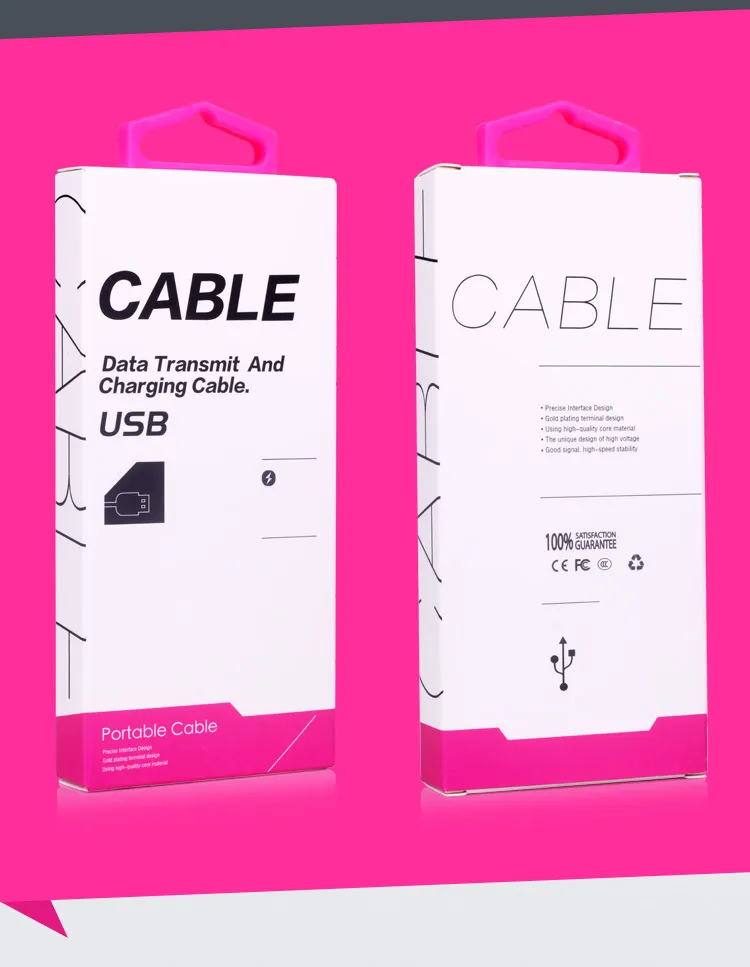 Hela anpassade logotyp Premium Universal Packaging Paper Box med hängare för iPhone 7 Samsung Note 5 USB -kabel för tyg7586503