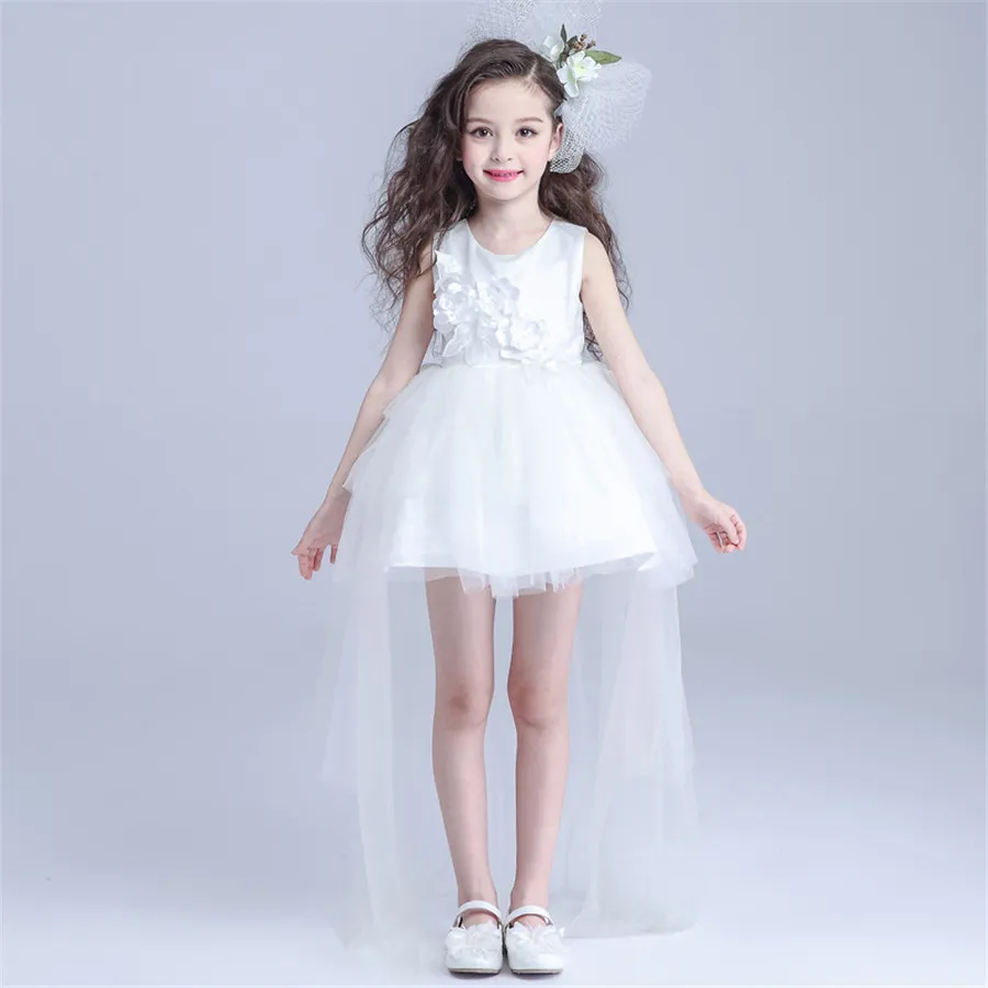 High Quality Bridal Flower Girl Dress party evening Children's white long trailing dress princess 3-12 age Children's Girl Dresses