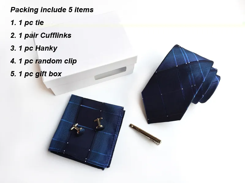 New Sillk Men Neck Ties Clip Hanky ​​CuffLinks 세트 공식적인 착용 비즈니스 웨딩 파티 직물 넥타이 Mens K07