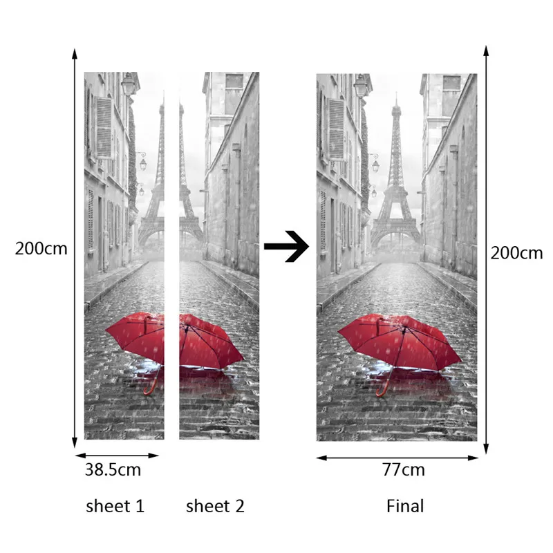 3DドアステッカーDIY壁画模造パリエッフェルタワー防水自己粘着ドアステッカーベッドルームホーム装飾PVC壁紙