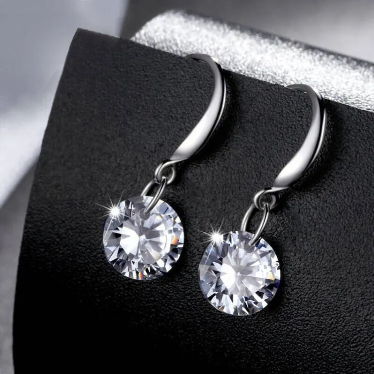 Orecchini Pendenti A Cuore In Argento Sterling 925 Con Zirconi Cubici – Placcati Oro Bianco, Ipoallergenici, Regalo Per Lei