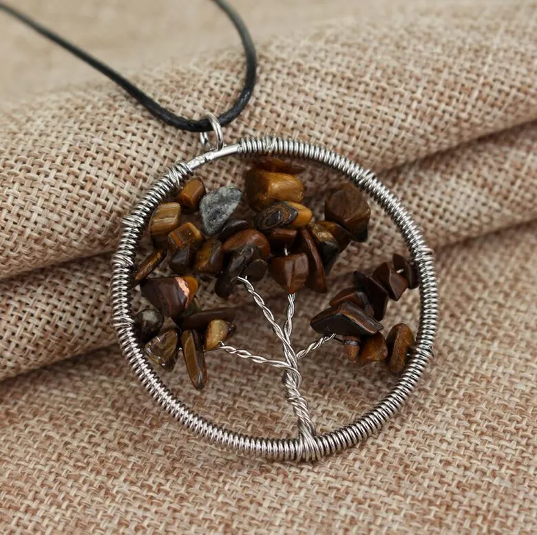 Hot sale Exaggerated natural crystal pendant life tree necklace necklace gravel pendant WFN074 with chain a 