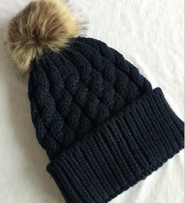 Winter faux bont pompom bal gebreide mutsen hoed voor pasgeboren baby kinderen wollen warme twist haak caps xmas cadeau