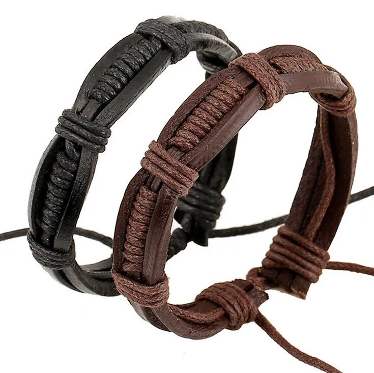 Brandneues geflochtenes Rindslederarmband aus Leder mit schwarzer und brauner Farbe FB471, Mischungsauftrag: 20 Stück, Slap Snap-Armbänder