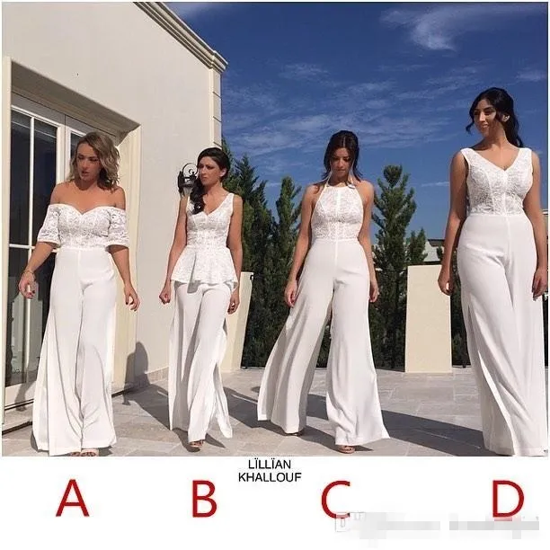 Lace Pant Suits Chiffon Jumpsuit Bridesmaid Dresses for Wedding Party Evening Dresses Outfit 4 Styles Maid of Honor Off Shoulder Halter