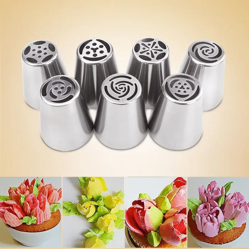 Partihandel-7st / set ryska tulpan Icing piping munstycken tårta dekoration tips 3d skrivare munstyck kex sugarcraft bakverk bakverk verktyg diy