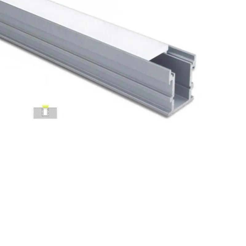 50 x 1m Sets / partij Cover Line Aluminium LED-kanaal en waterdicht U Type LED-profiel voor gemalen of verzonken vloerlamp