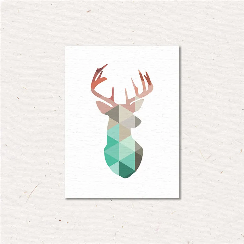 geometric coral framed deer head canvas art print poster with frames mint deer wall pictures for home decoration wall art decor