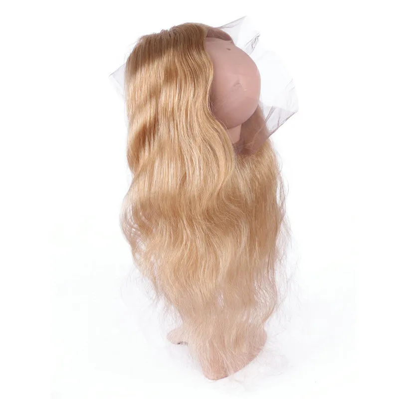 27 Honey Blonde 360 ​​Spets Frontal Stängning Pre Plucked Body Wave Russian Hair Strawberry Blonde Full Frontals 360 Band spetsstängning3110784