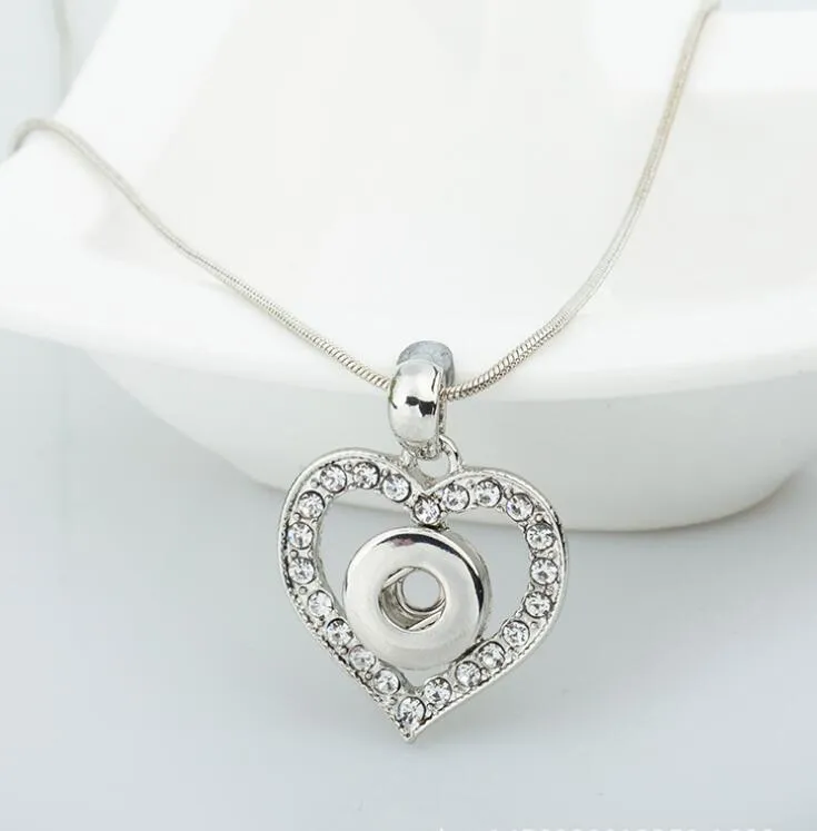 12MM Snap Button NECKLACE PENDANT White Gold Plated Heart Shaped with Crystal Interchangeable Noosa Ginger Jewelry Cheap Price 