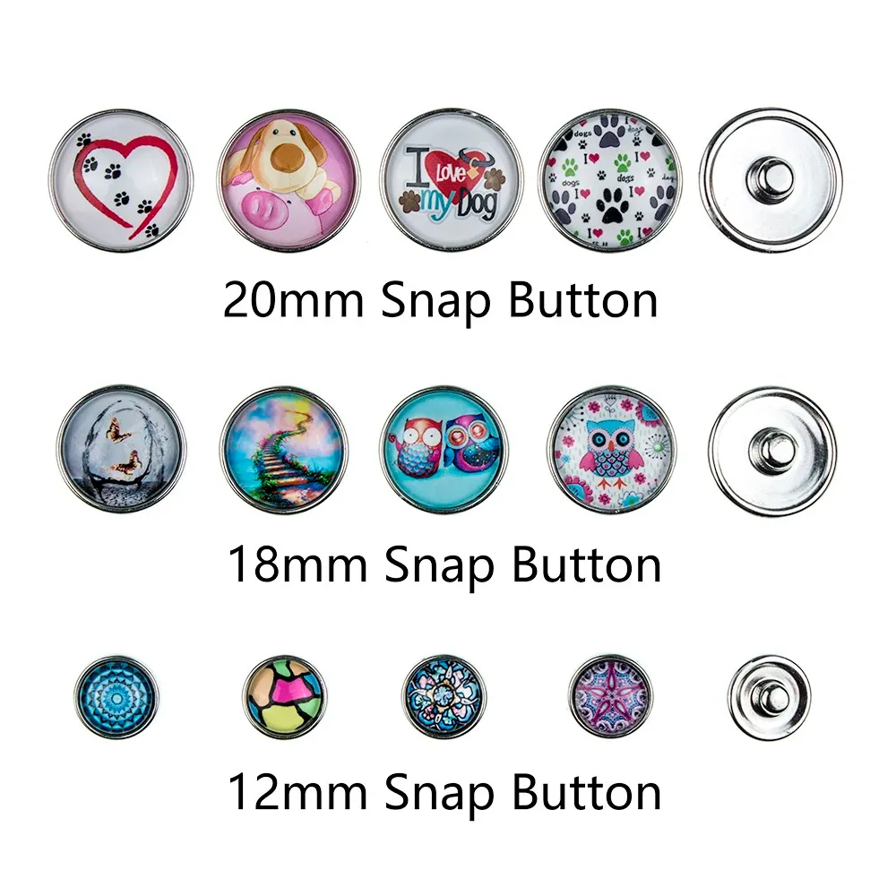 AD1302978 12/18/20mm Snap On Charms for Bracelet Necklace Hot Sale DIY Findings Glass Snap Buttons Dog Design noosa,jewelry making,DIY,