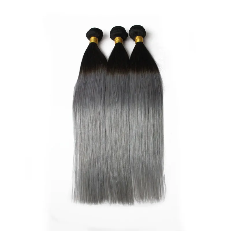 brazilian ombre hair weft two tone color 1b 613 1b gray blonde peruvian straight human hair weaves sfot hair bundles