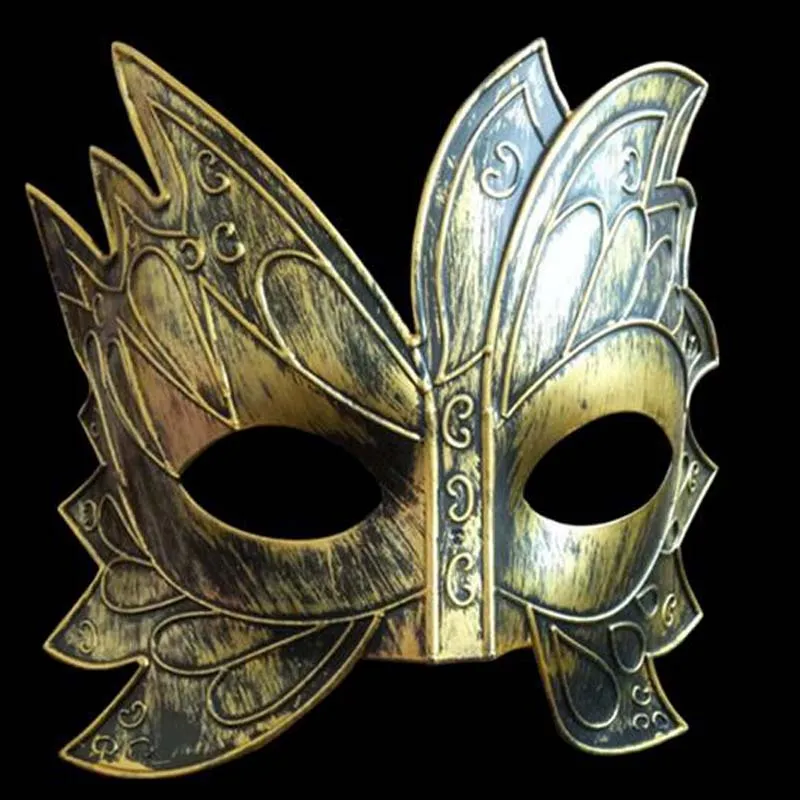 Fabrik direktförsäljning halloween guld silver brons romerska män halv ansikte solblomma graverad venetiansk mask