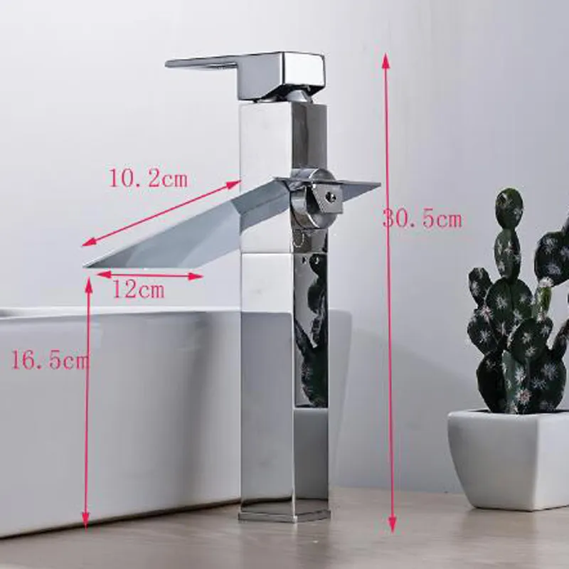 Whole and Retail Bathroom Sink Faucet With LED Light Chrome Brass Waterfall Spout Deck Mounted Sink Mixer Tap1118644