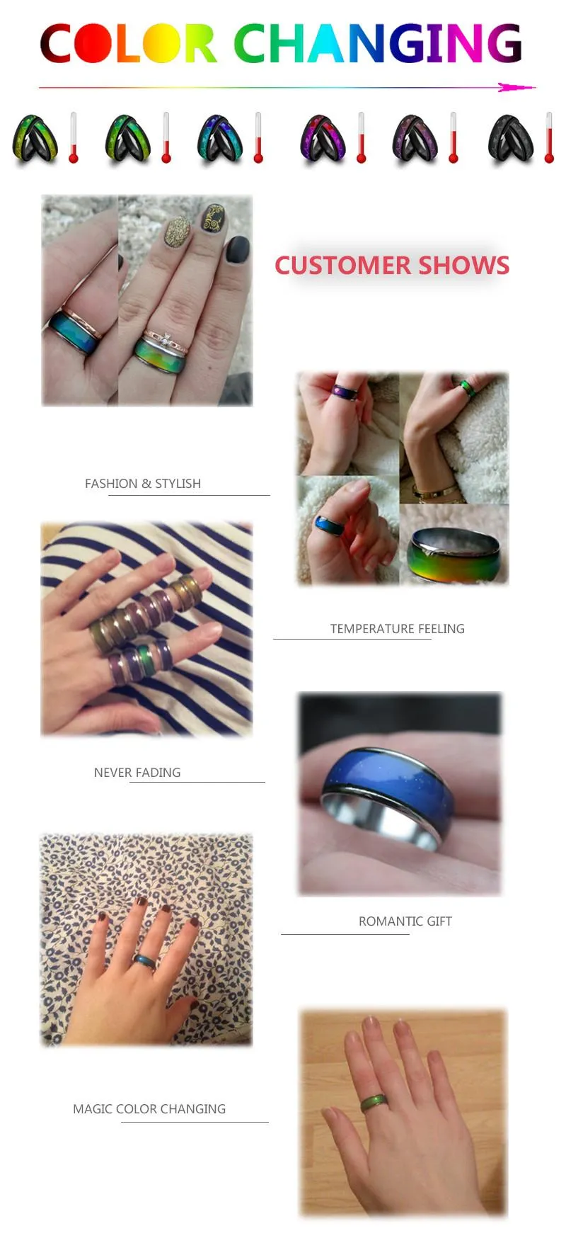 Großhandel Farbe Ring Frauen Verlobungsringe Kupfer Finger Breite 6mm Mix Größe Mode Stimmung Ring Ändern von Farben Legierung Schmuck DHL Frei