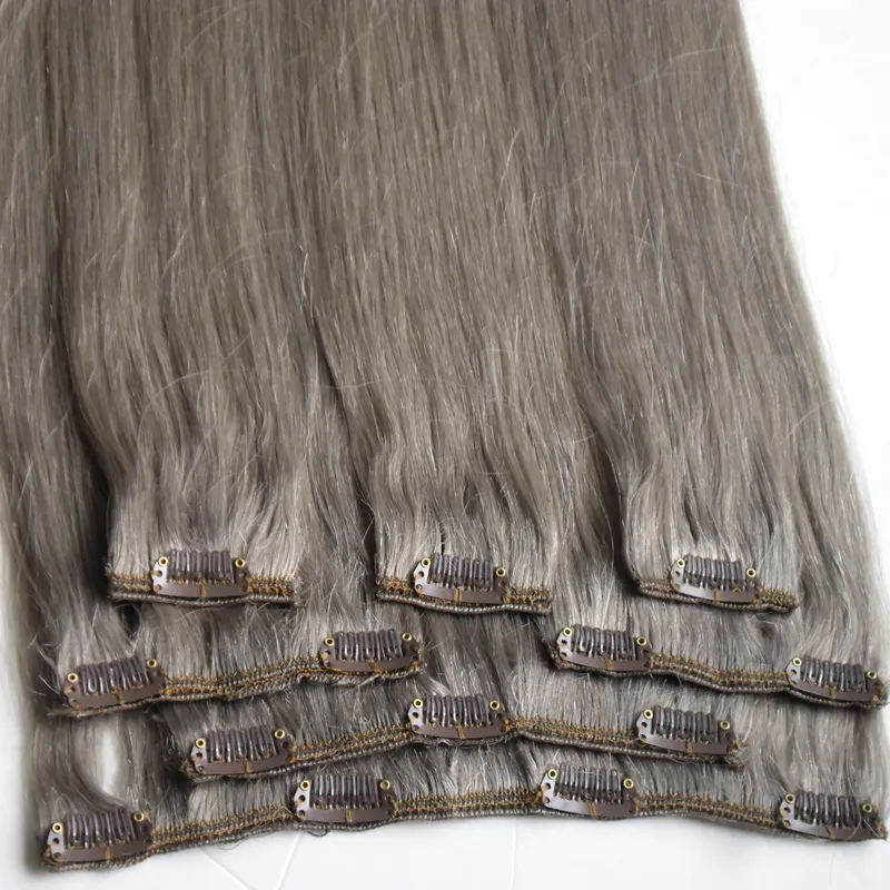 Extensions de cheveux gris clip en 100g extensions de cheveux humains argent clip en extensions de cheveux humains