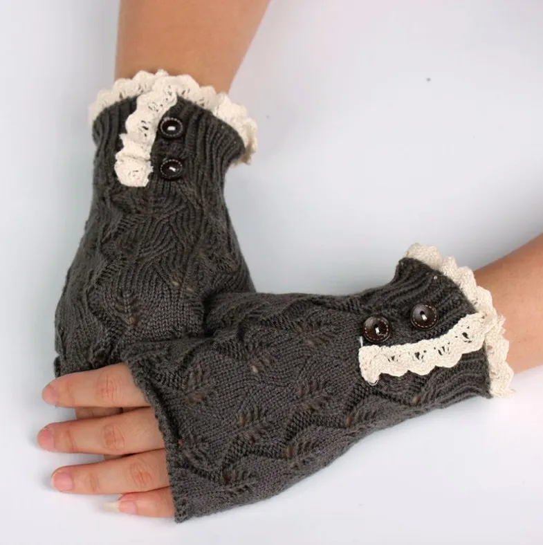 2016 New Women Fashion Fingerless Gloves Weave Gloves With Buttons Lace Gloves Wram Knit Gloves High Quality Gloves Outdoor Gloves Q0456