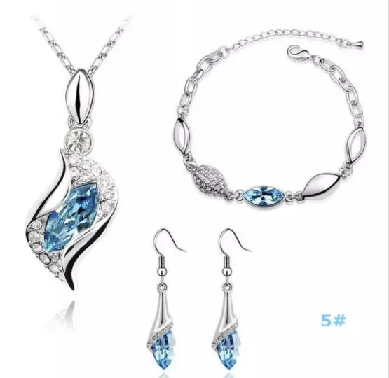 Ohrringe Silber Schmuck Sets Heißer Verkauf Kristall Ohrringe Anhänger Halsketten Armbänder Set für Frauen Mädchen Party Geschenk Mode Schmuck Großhandel