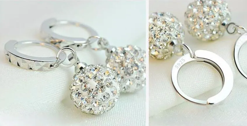 Alta qualità di lusso Super Flash Full Bling Crystal Princess Ball Silver Women Orecchini con perno Gioielli feste G382