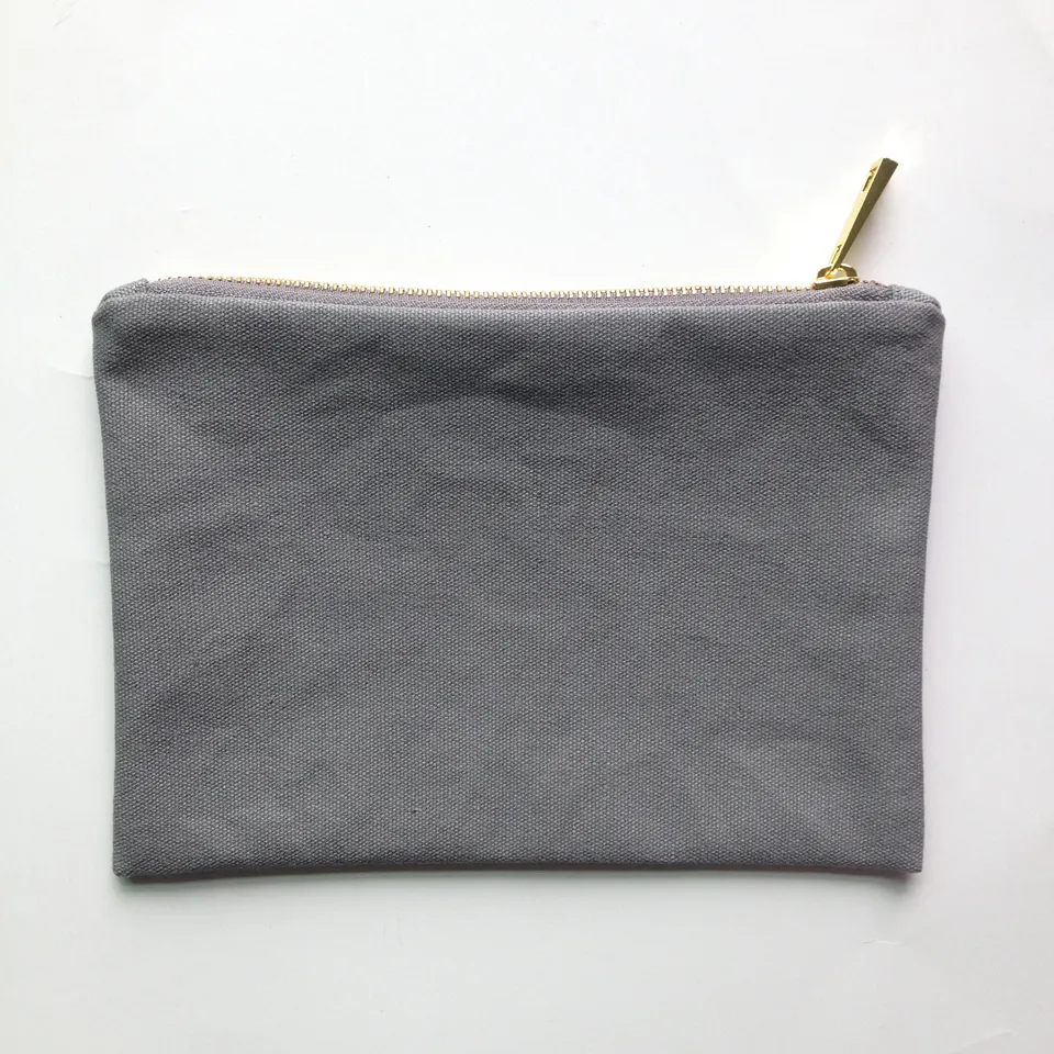 35st / mycket solid färg kanfas sminkväska med guld zip guldfoder 6 * 9in kosmetisk väska för DIY Print Svart / vit / grå / rosa / marinblå / mint färg