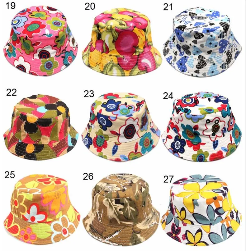 New 36 Models Children's Bucket Hats New Fashion Print Summer Sun Hat Colorful Patch Flat Caps